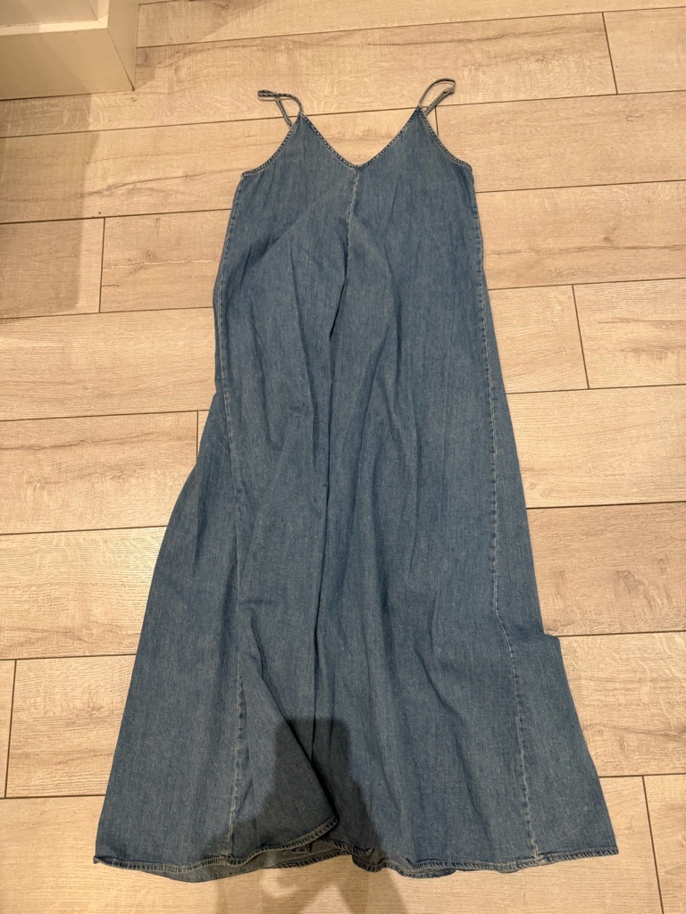 ZARA Light Blue Denim Slip Dress with Spaghetti Straps
